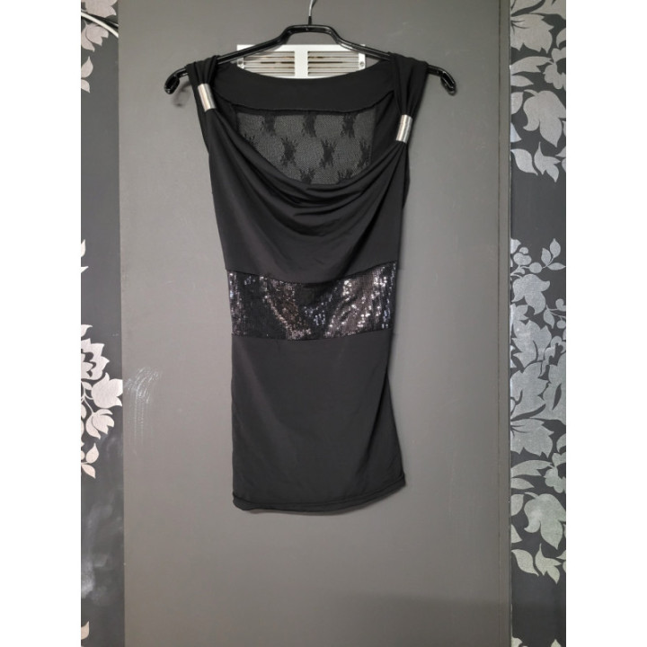 Top ceinture paillettes noir