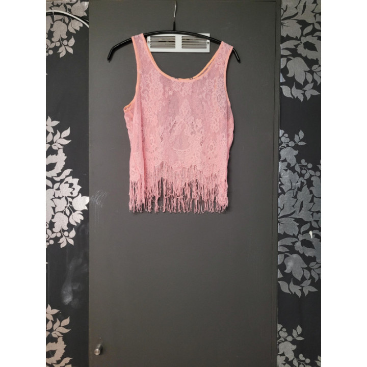 Top dentelle floche rose
