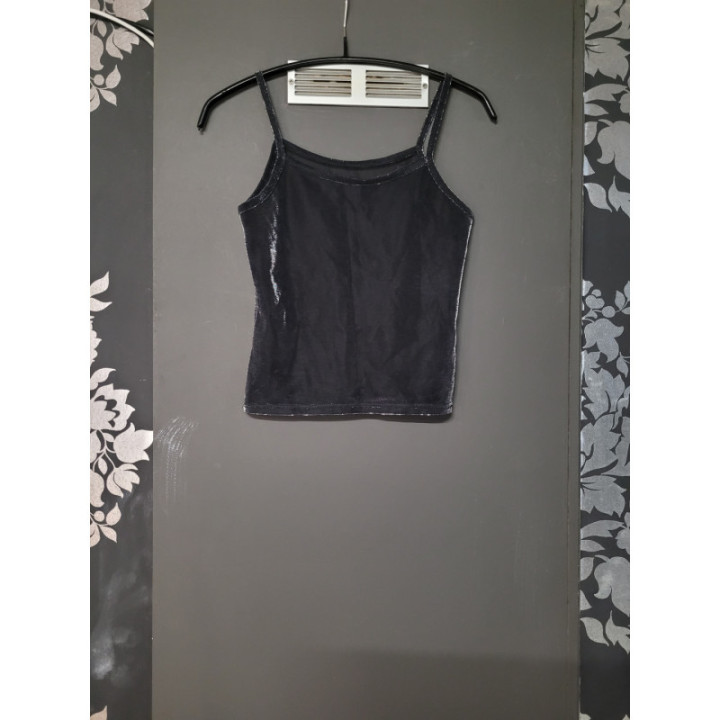 Crop top satiné noir argenté
