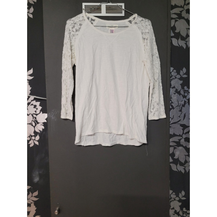 T-shirt LM blanc + manches en dentelles